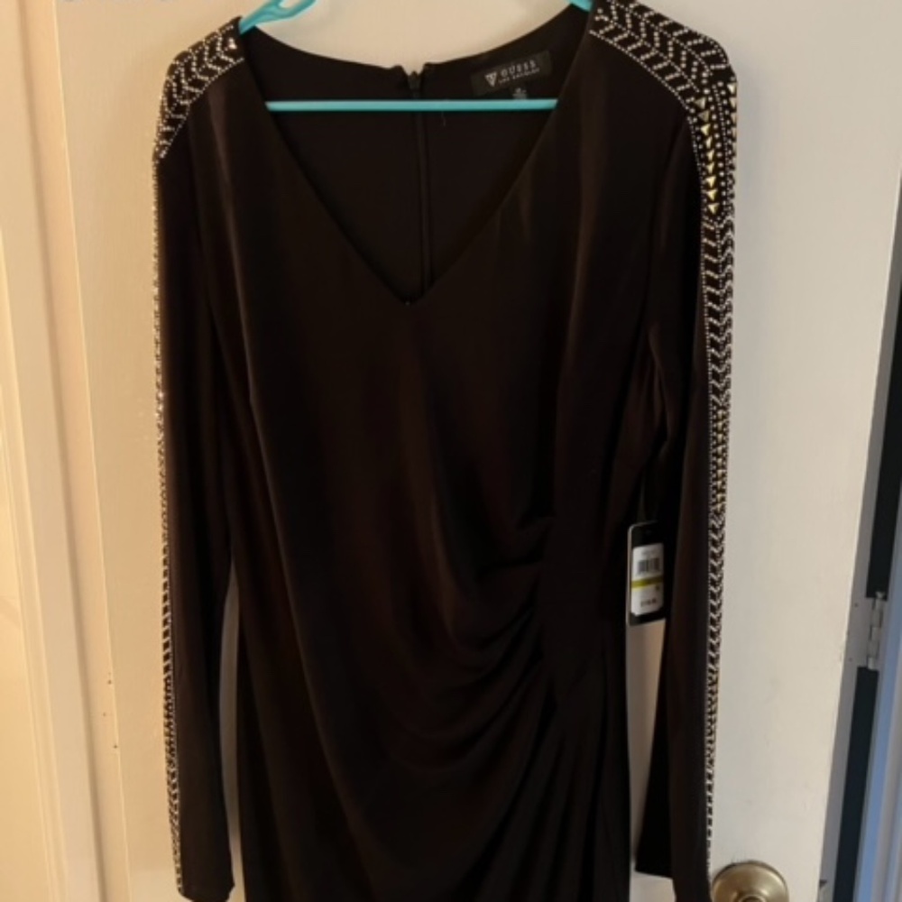 Guess Black Long Sleeve Dress with Gold Accents
